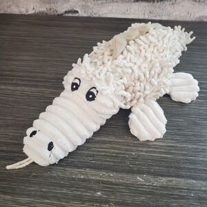 Petlou Natural Shaggy Alligator Mop Toy Squeaker Belly Crinkle Feet Nubs Durable
